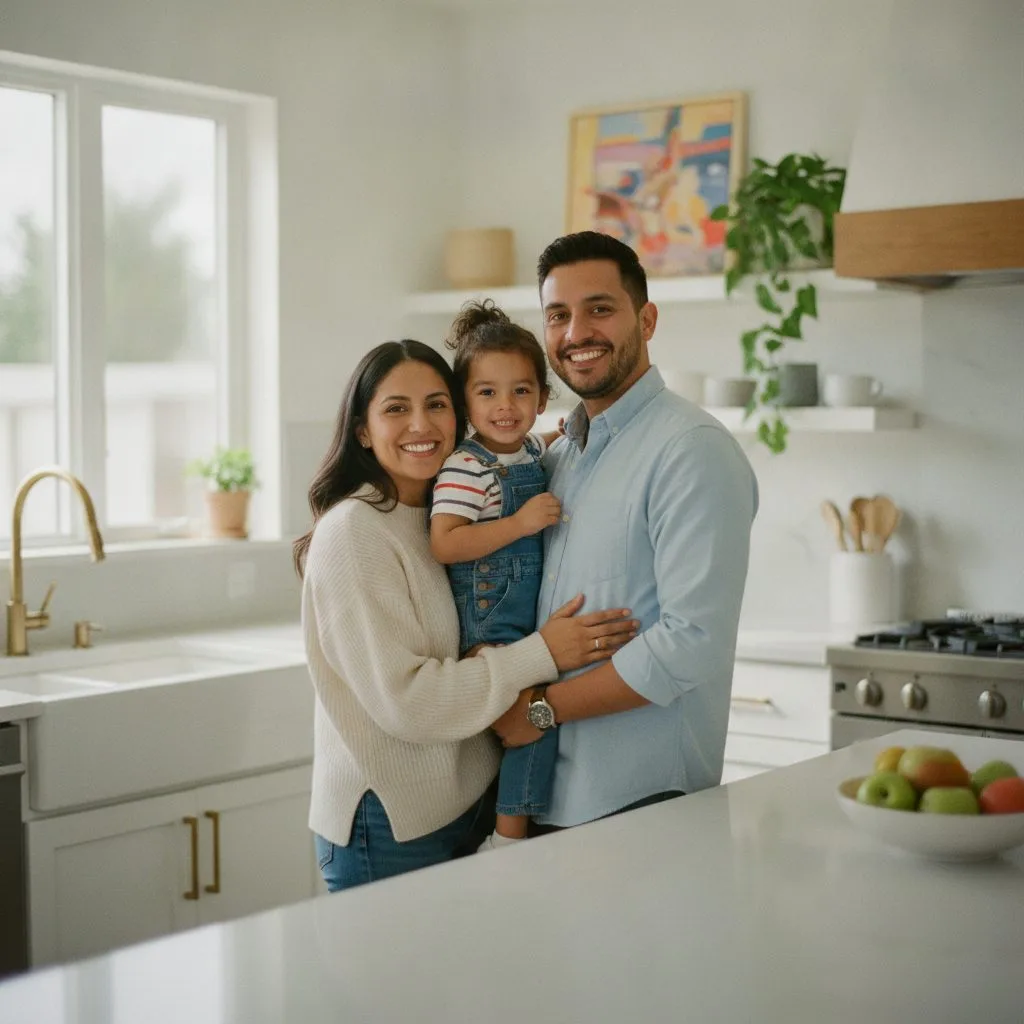 Hispanic family celebrating a new home together